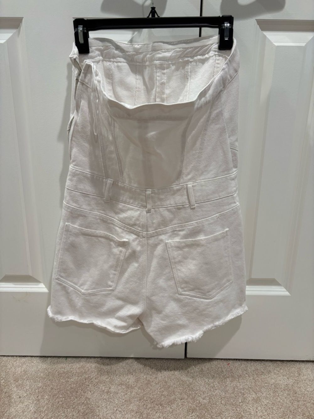 White Women's Denim Romper Summer Country Concert Size M Strapless - Picture 2 of 3